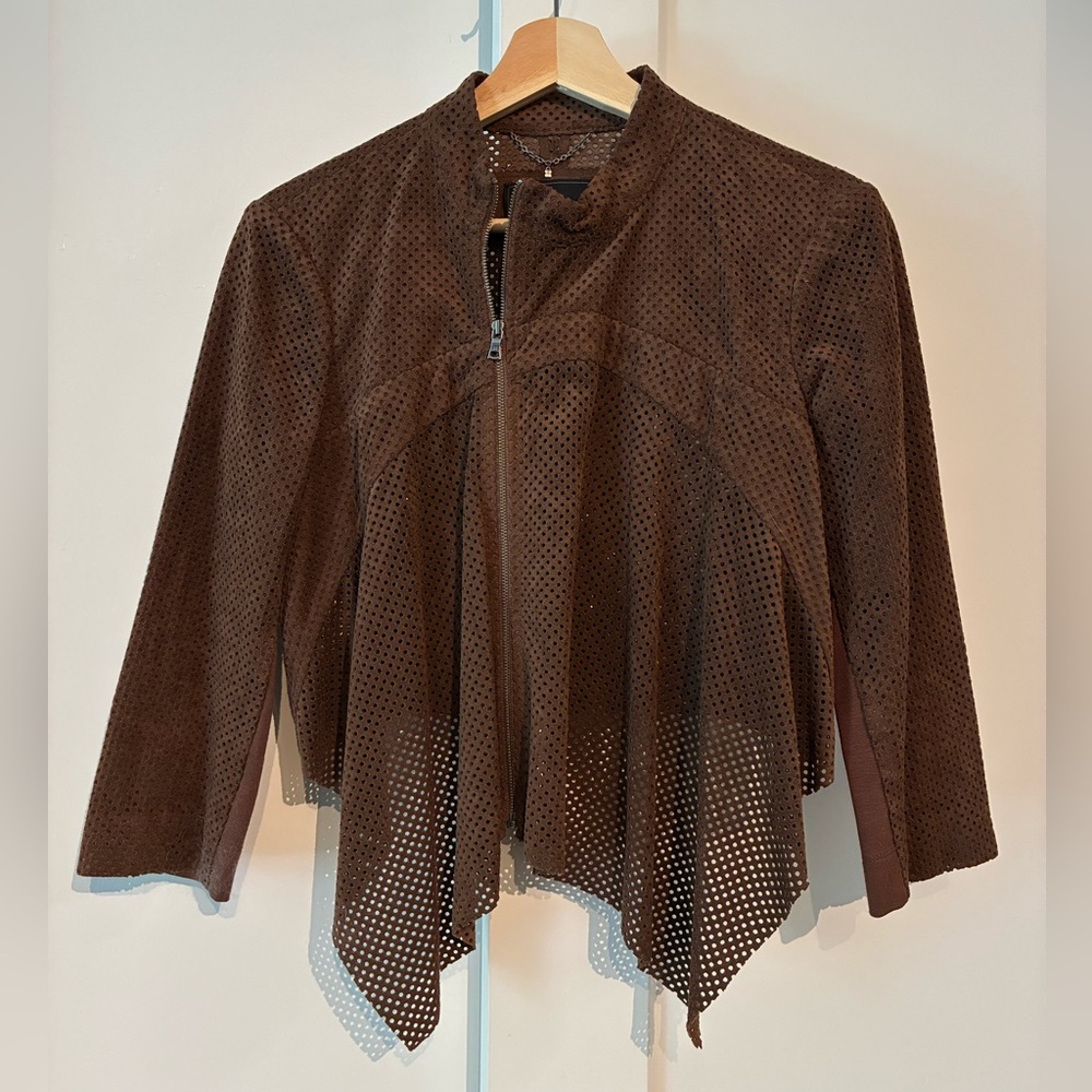 BCBGMaxAzria S Toffee Brown Perforated Jacket